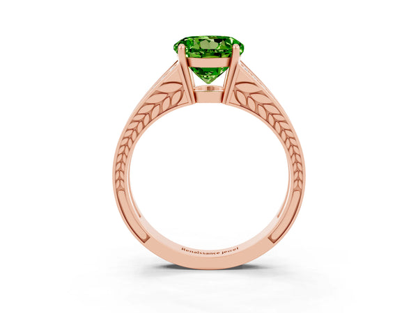 Rose gold Round Cut Peridot Split Shank Ring with Pavé Band and Four-Prong Setting