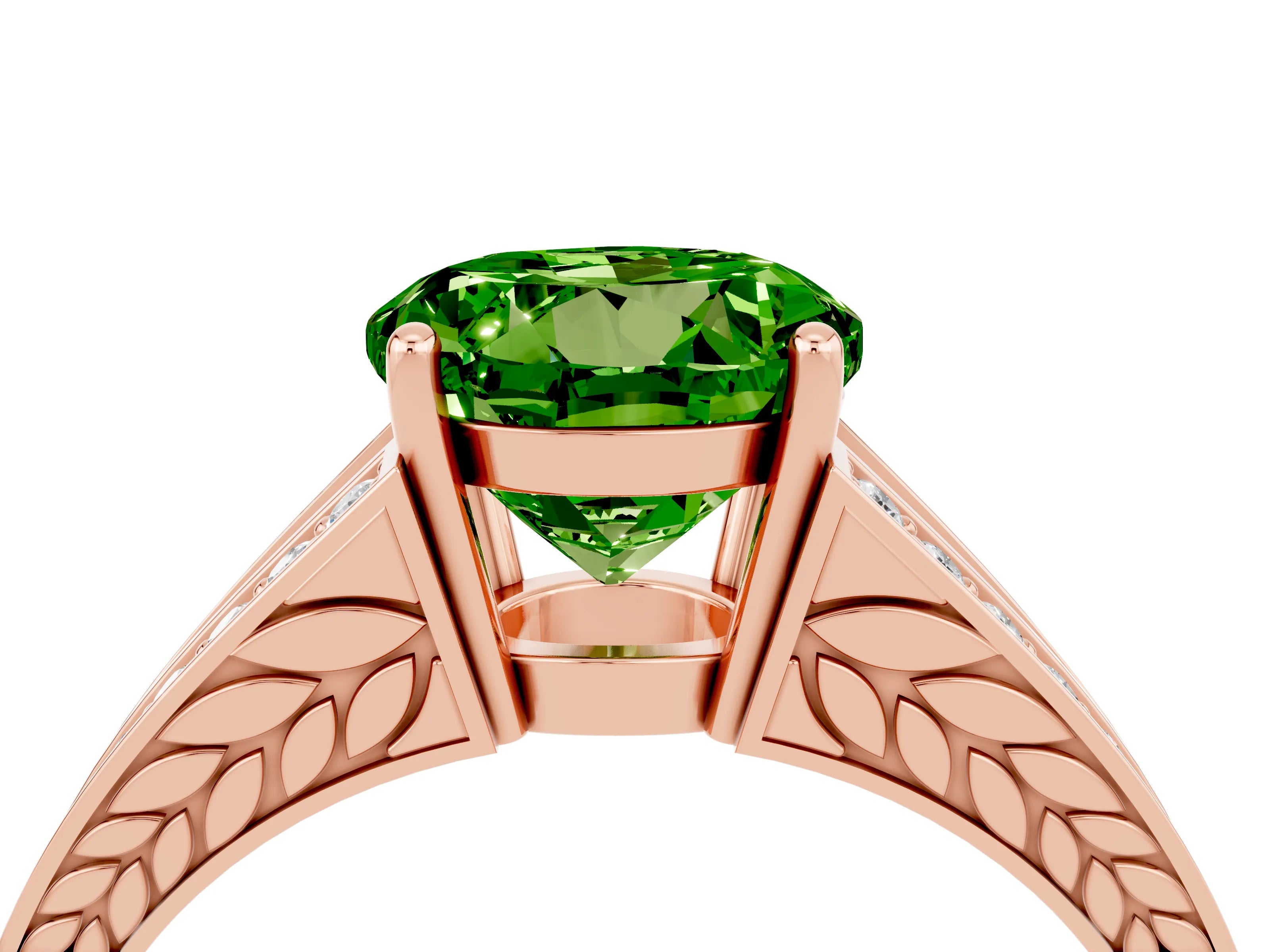 Rose gold Round Cut Peridot Split Shank Ring with Pavé Band and Four-Prong Setting_4