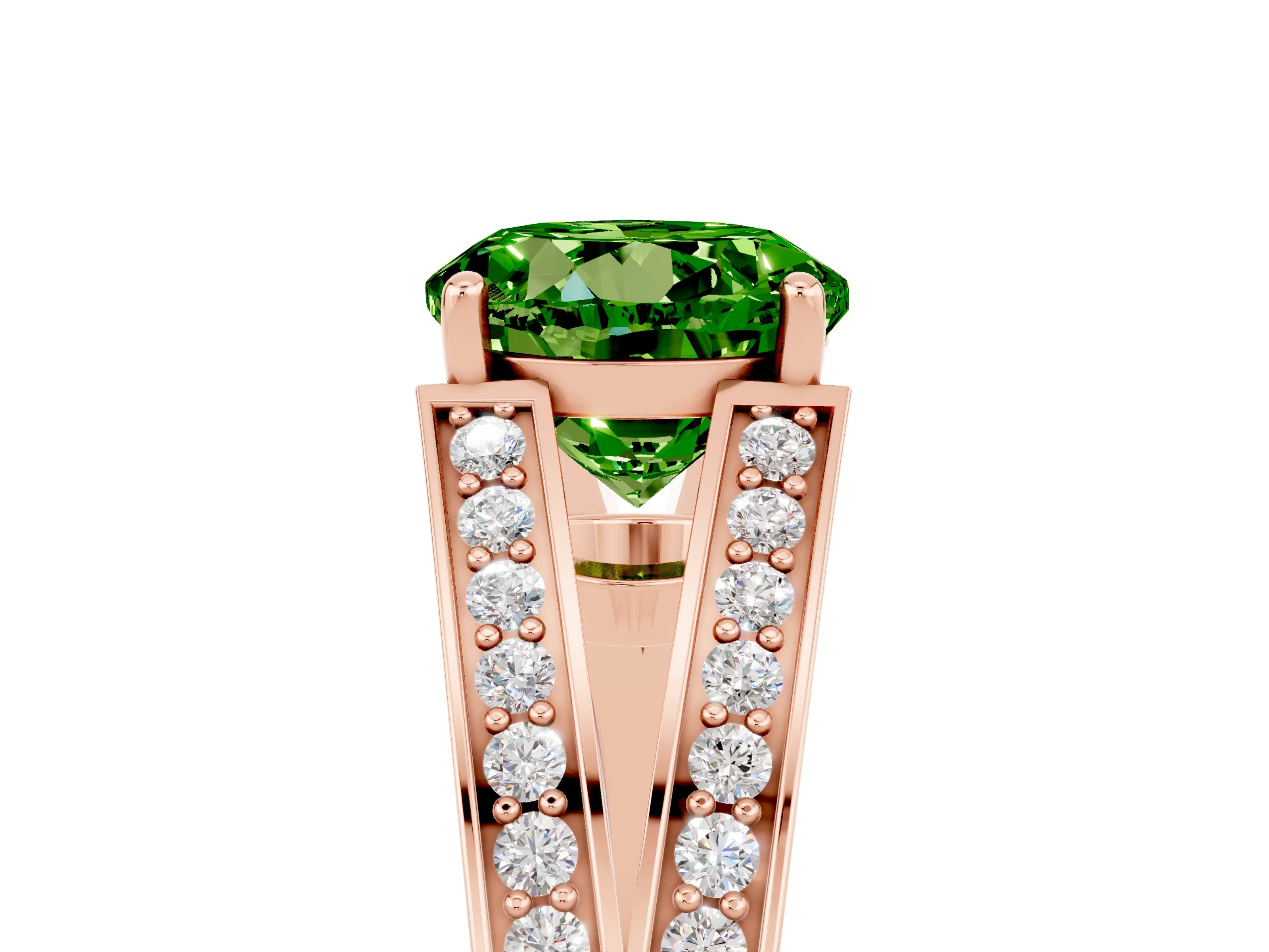 Rose gold Round Cut Peridot Split Shank Ring with Pavé Band and Four-Prong Setting_5