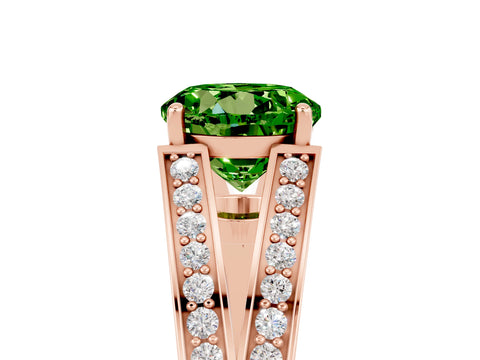 Rose gold Round Cut Peridot Split Shank Ring with Pavé Band and Four-Prong Setting_5