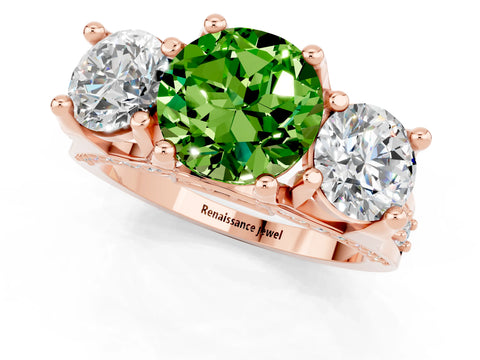 Rose gold Round Cut Peridot Three-Stone Ring with Channel Set Band and Four-Prong Setting_1