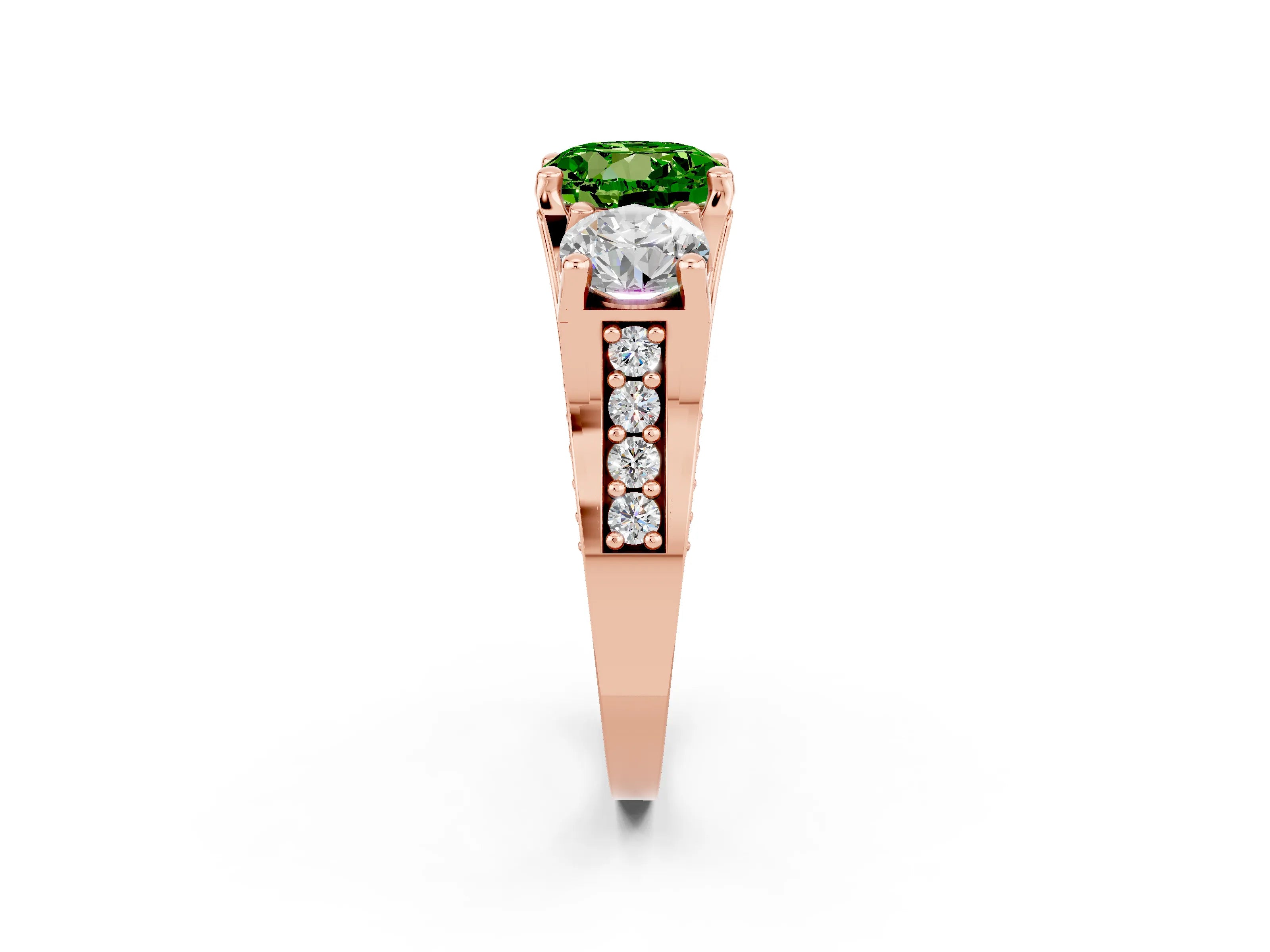 Rose gold Round Cut Peridot Three-Stone Ring with Channel Set Band and Four-Prong Setting_2