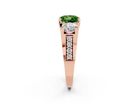 Rose gold Round Cut Peridot Three-Stone Ring with Channel Set Band and Four-Prong Setting_2