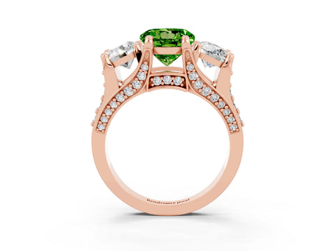 Rose gold Round Cut Peridot Three-Stone Ring with Channel Set Band and Four-Prong Setting_3