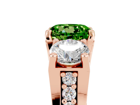 Rose gold Round Cut Peridot Three-Stone Ring with Channel Set Band and Four-Prong Setting_5