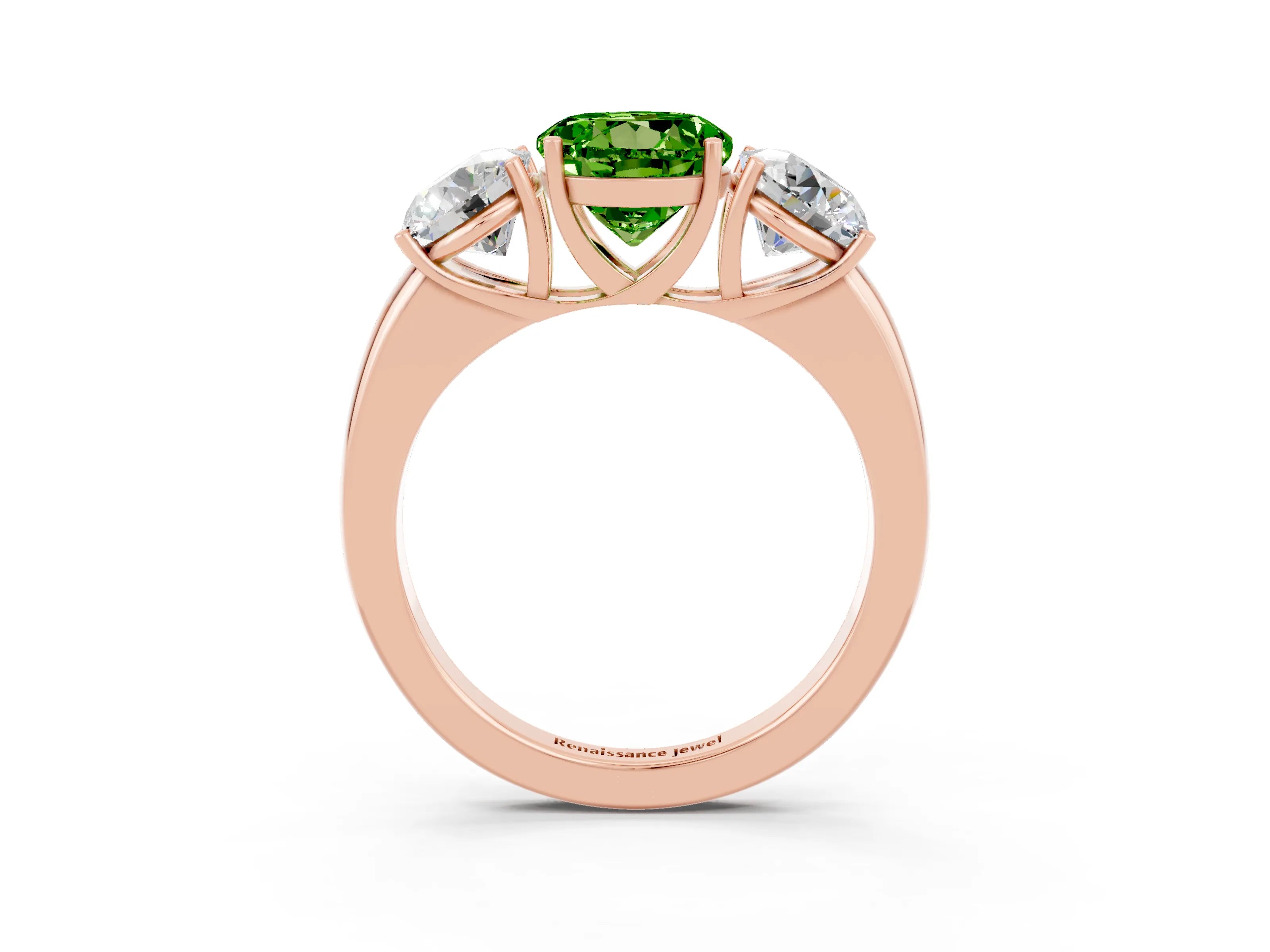 Rose gold Round Cut Peridot Three-Stone Ring with Four-Prong Setting and Classic Band_3