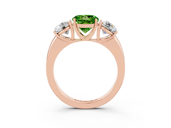 Rose gold Round Cut Peridot Three-Stone Ring with Four-Prong Setting and Classic Band