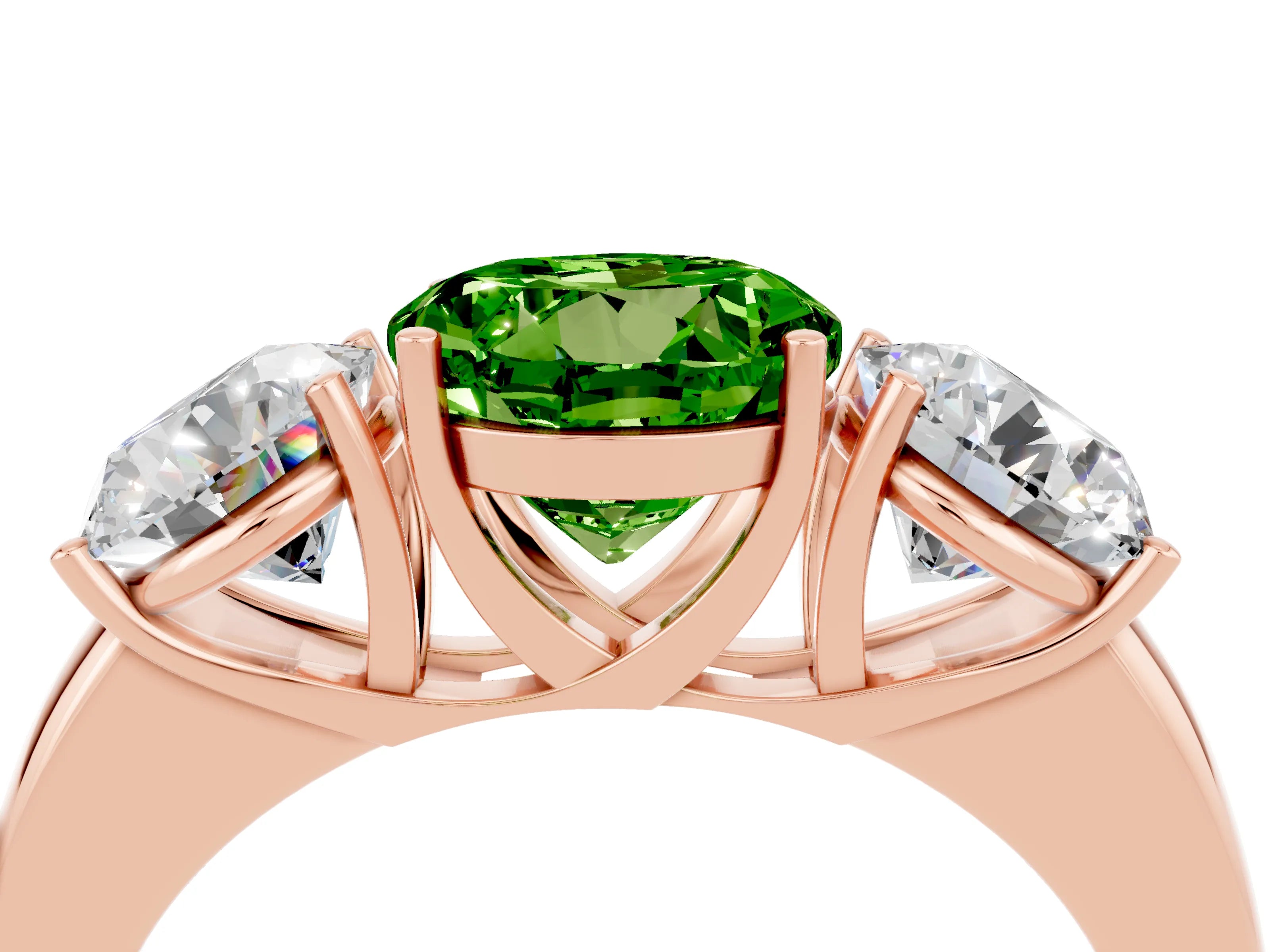 Rose gold Round Cut Peridot Three-Stone Ring with Four-Prong Setting and Classic Band_4