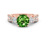 Rose gold Round Cut Peridot Three-Stone Ring with Pavé Split Shank and Four-Prong Setting