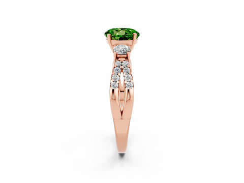 Rose gold Round Cut Peridot Three-Stone Ring with Pavé Split Shank and Four-Prong Setting_2