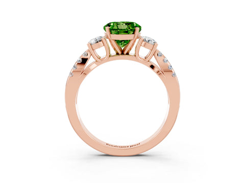 Rose gold Round Cut Peridot Three-Stone Ring with Pavé Split Shank and Four-Prong Setting_3