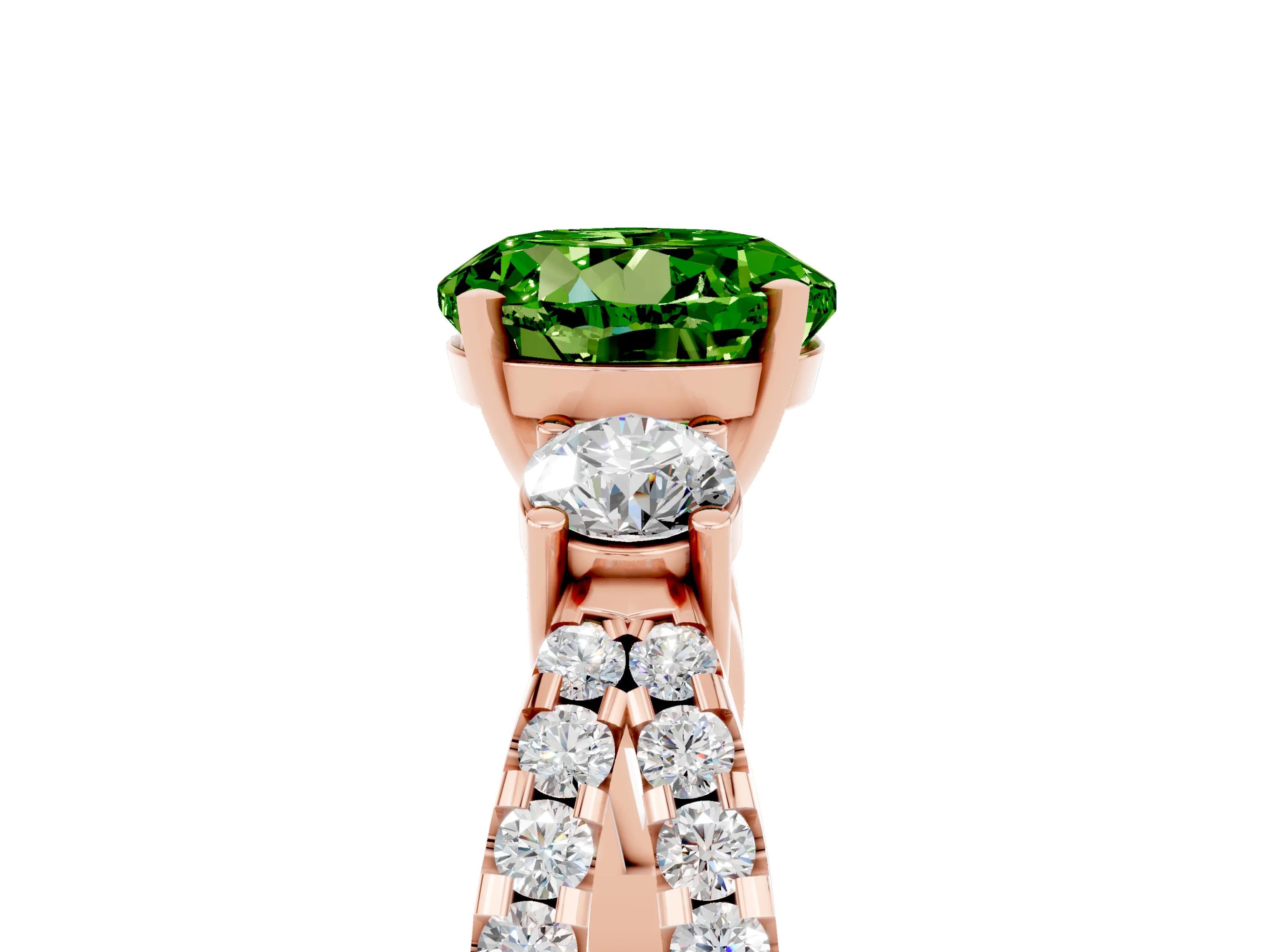 Rose gold Round Cut Peridot Three-Stone Ring with Pavé Split Shank and Four-Prong Setting_5