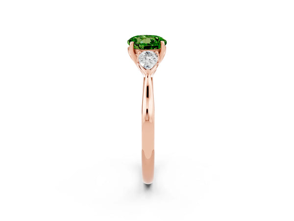 Rose gold Round Cut Peridot Three-Stone Ring with Pear  Side Stones and Prong Setting