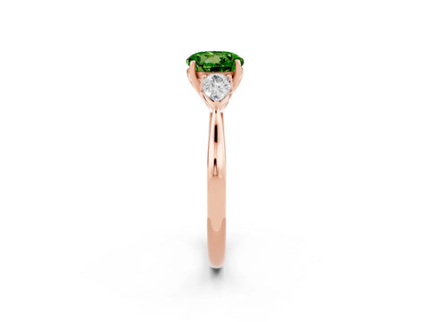 Rose gold Round Cut Peridot Three-Stone Ring with Pear Side Stones and Four-Prong Setting_14