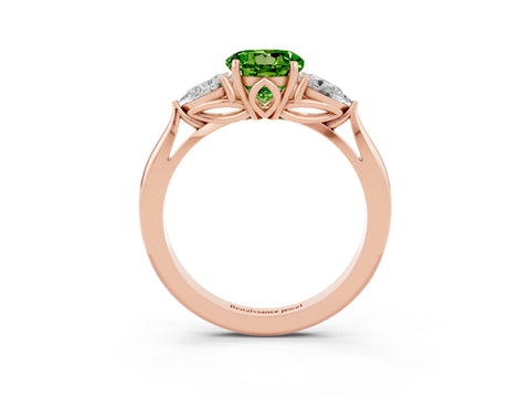 Rose gold Round Cut Peridot Three-Stone Ring with Pear Side Stones and Four-Prong Setting_15