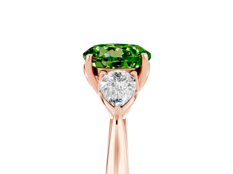 Rose gold Round Cut Peridot Three-Stone Ring with Pear Side Stones and Four-Prong Setting_17