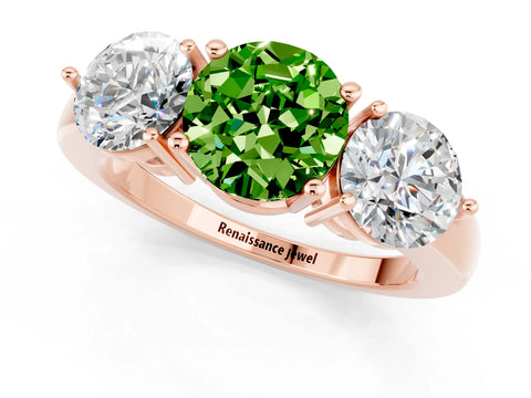 Rose gold Round Cut Peridot Three-Stone Ring with Prong Setting and Classic Band_1