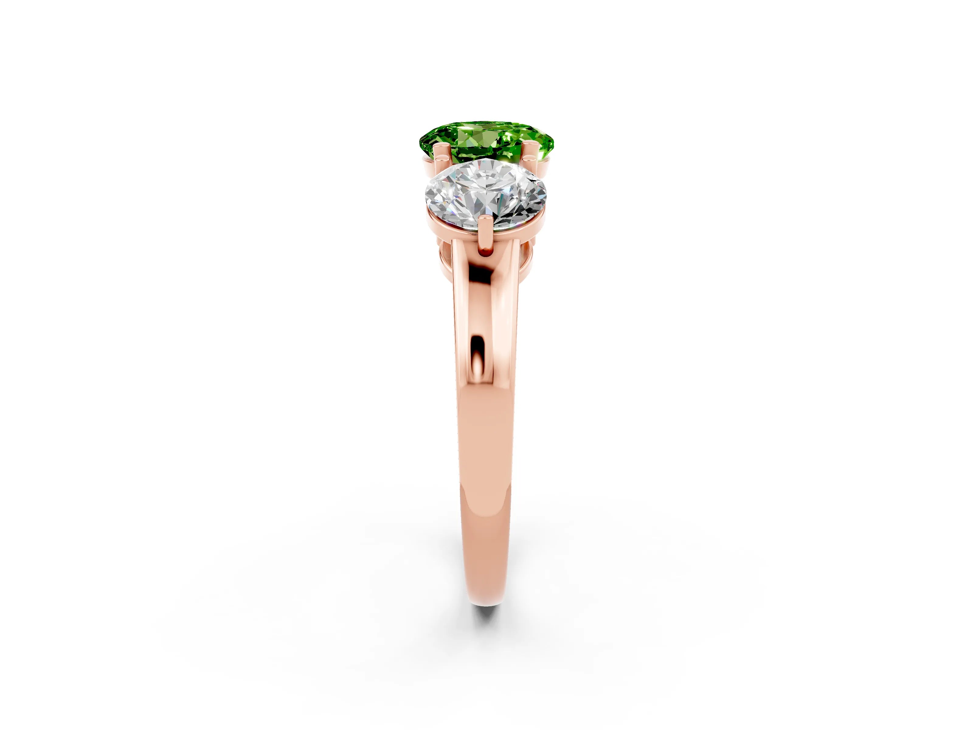 Rose gold Round Cut Peridot Three-Stone Ring with Prong Setting and Classic Band_2