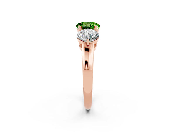 Rose gold Round Cut Peridot Three-Stone Ring with Prong Setting and Classic Band