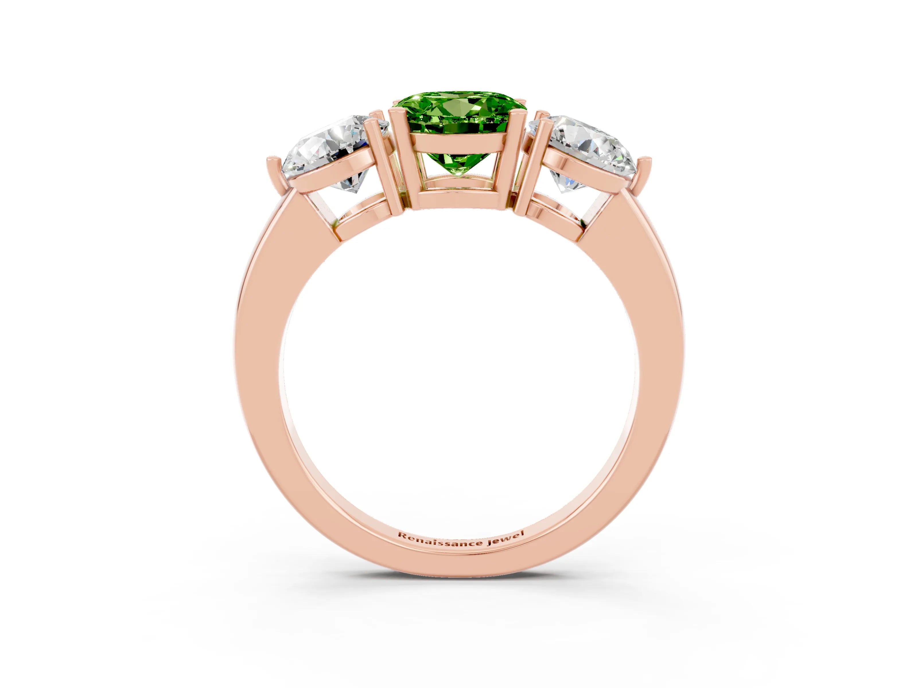 Rose gold Round Cut Peridot Three-Stone Ring with Prong Setting and Classic Band_3