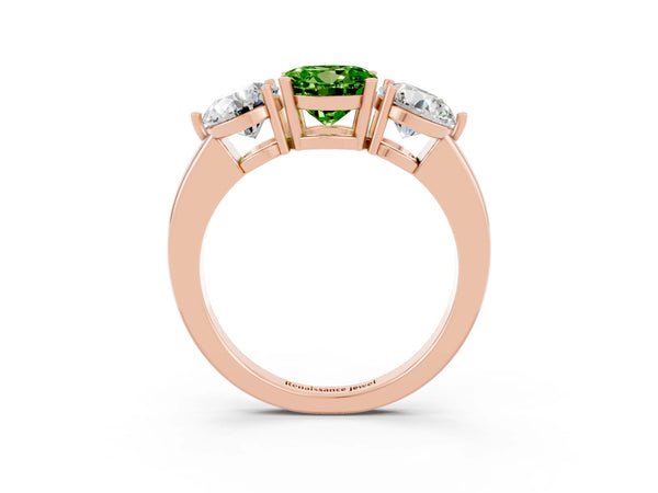 Rose gold Round Cut Peridot Three-Stone Ring with Prong Setting and Classic Band