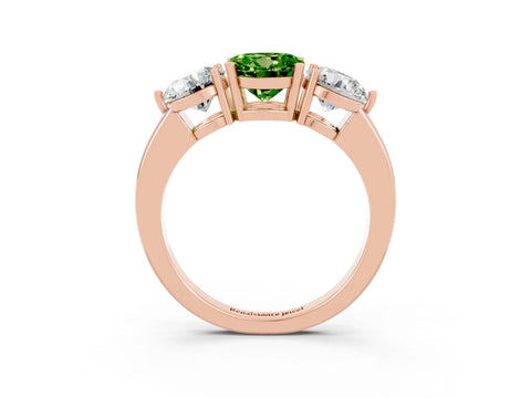 Rose gold Round Cut Peridot Three-Stone Ring with Prong Setting and Classic Band_3