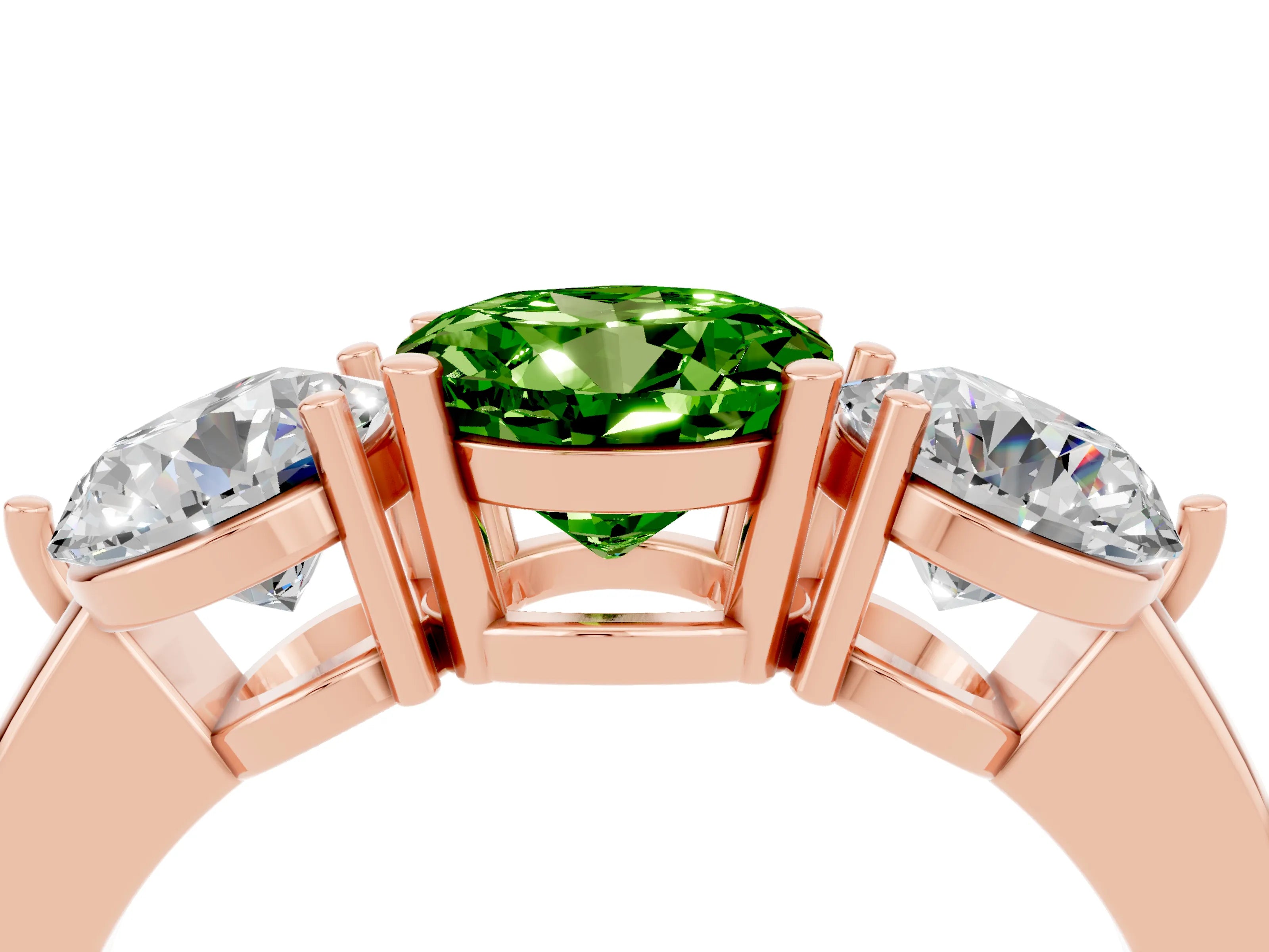 Rose gold Round Cut Peridot Three-Stone Ring with Prong Setting and Classic Band_4