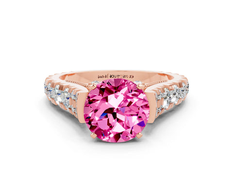 Rose gold Round Cut Pink Sapphire Classic Solitaire Ring with Pavé Band and Four-Prong Setting_12