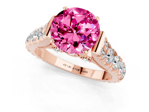 Rose gold Round Cut Pink Sapphire Classic Solitaire Ring with Pavé Band and Four-Prong Setting_13