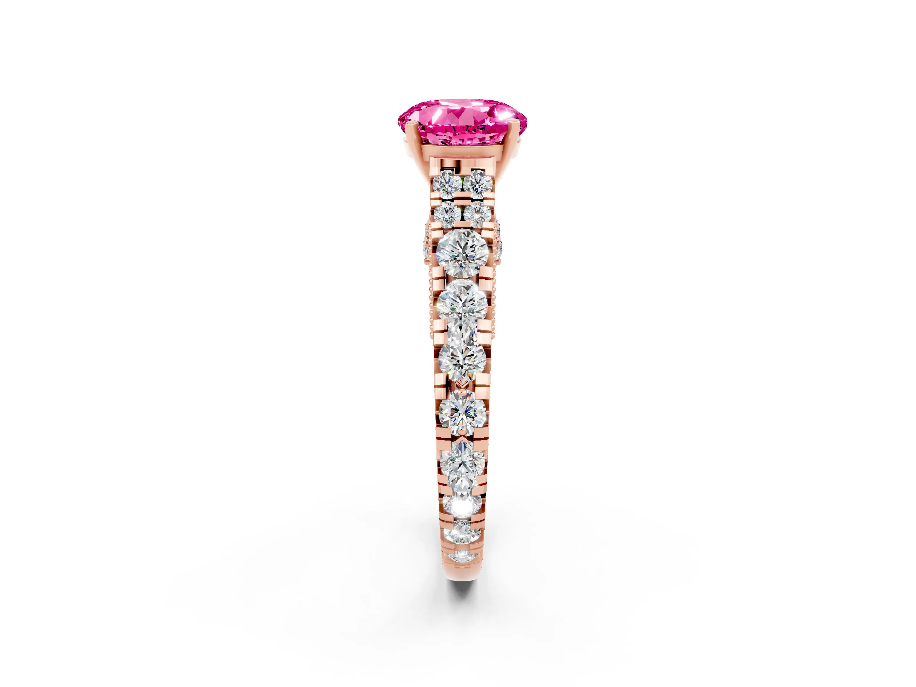 Rose gold Round Cut Pink Sapphire Classic Solitaire Ring with Pavé Band and Four-Prong Setting_14