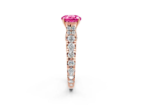 Rose gold Round Cut Pink Sapphire Classic Solitaire Ring with Pavé Band and Four-Prong Setting_14