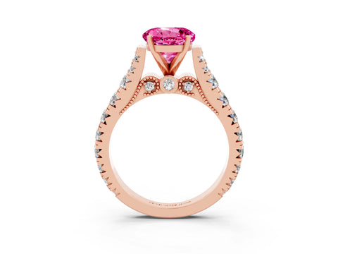 Rose gold Round Cut Pink Sapphire Classic Solitaire Ring with Pavé Band and Four-Prong Setting_15
