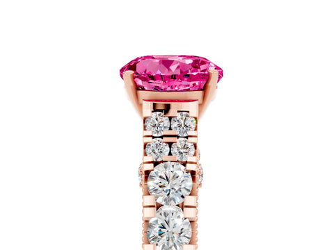 Rose gold Round Cut Pink Sapphire Classic Solitaire Ring with Pavé Band and Four-Prong Setting_17