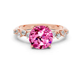 Rose gold Round Cut Pink Sapphire Cluster Side Stone Solitaire Ring with Prong Setting_48