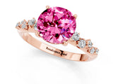 Rose gold Round Cut Pink Sapphire Cluster Side Stone Solitaire Ring with Prong Setting_49