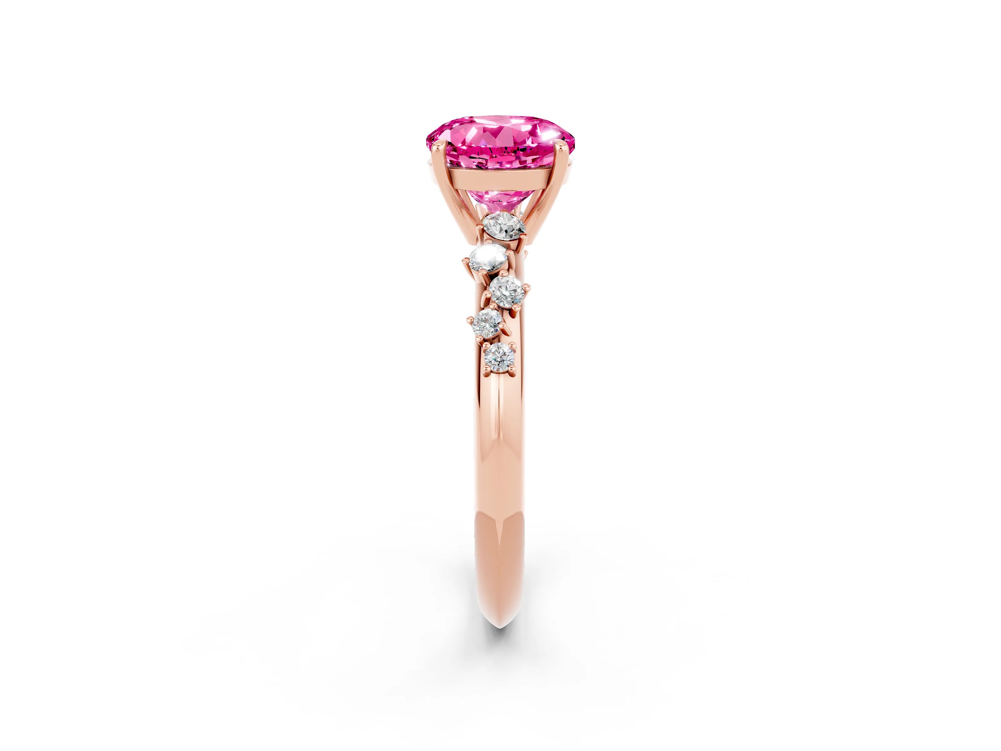 Rose gold Round Cut Pink Sapphire Cluster Side Stone Solitaire Ring with Prong Setting_50