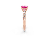 Rose gold Round Cut Pink Sapphire Cluster Side Stone Solitaire Ring with Prong Setting_50