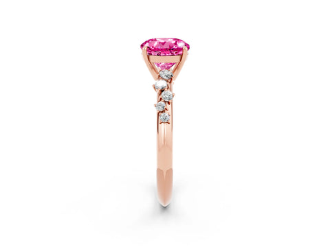Rose gold Round Cut Pink Sapphire Cluster Side Stone Solitaire Ring with Prong Setting_50