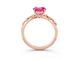 Rose gold Round Cut Pink Sapphire Cluster Side Stone Solitaire Ring with Prong Setting_51