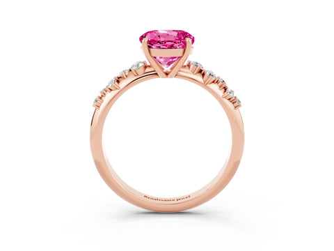 Rose gold Round Cut Pink Sapphire Cluster Side Stone Solitaire Ring with Prong Setting_51