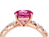 Rose gold Round Cut Pink Sapphire Cluster Side Stone Solitaire Ring with Prong Setting_52