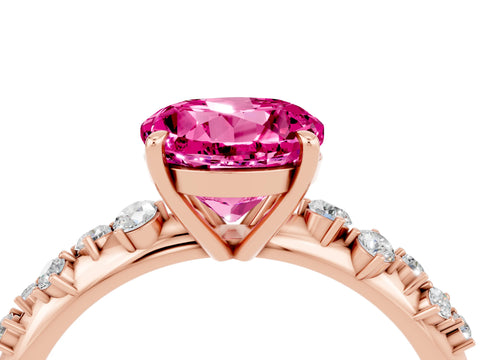 Rose gold Round Cut Pink Sapphire Cluster Side Stone Solitaire Ring with Prong Setting_52