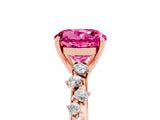 Rose gold Round Cut Pink Sapphire Cluster Side Stone Solitaire Ring with Prong Setting_53