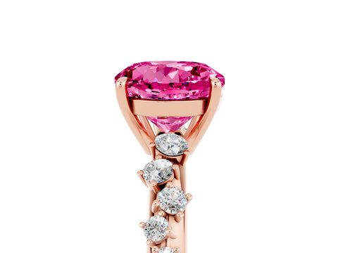 Rose gold Round Cut Pink Sapphire Cluster Side Stone Solitaire Ring with Prong Setting_53