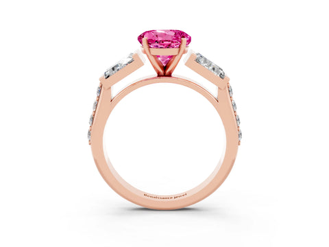 Rose gold Round Cut Pink Sapphire Engagement Ring with Baguette Side Stones and Channel Set Band_3
