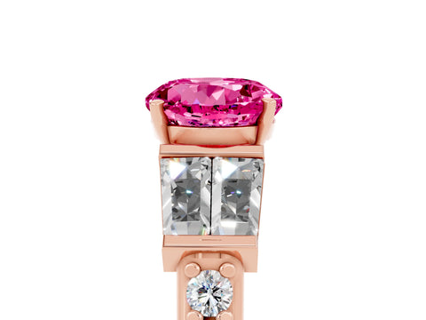 Rose gold Round Cut Pink Sapphire Engagement Ring with Baguette Side Stones and Channel Set Band_5