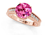 Rose gold Round Cut Pink Sapphire Engagement Ring with Milgrain Channel Set Band and Prong Setting_25