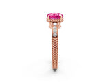 Rose gold Round Cut Pink Sapphire Engagement Ring with Milgrain Channel Set Band and Prong Setting_26