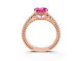Rose gold Round Cut Pink Sapphire Engagement Ring with Milgrain Channel Set Band and Prong Setting_27