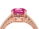 Rose gold Round Cut Pink Sapphire Engagement Ring with Milgrain Channel Set Band and Prong Setting_28